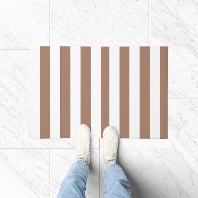 Felpudo Rayas verticales vintage Mocha Mousse Blanco (Interior)