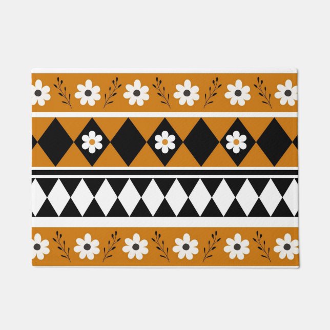 Felpudo Rayo de borde Flor Diamante Boho Patrón floral (Anverso)