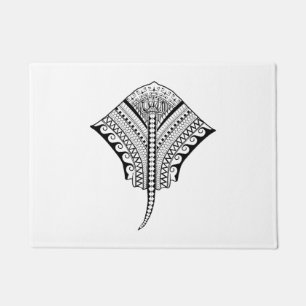 Felpudo Rayo de Manta tribal negro de la pastinaca