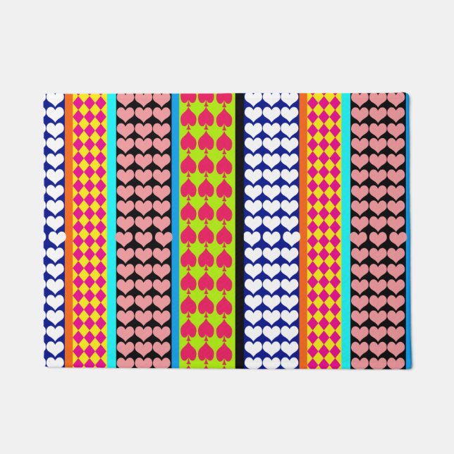 Felpudo Rayos Corazones Diamantes Diseño Mezclado Boho (Anverso)