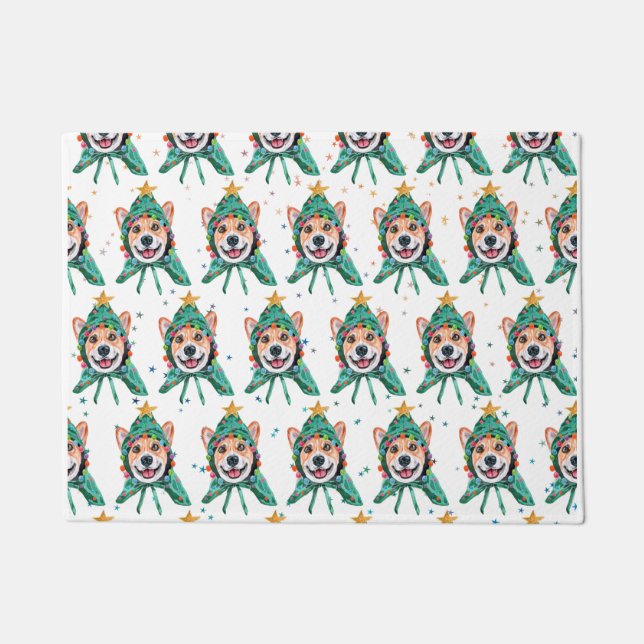 Felpudo Raza de perro Corgi Navidad (Anverso)