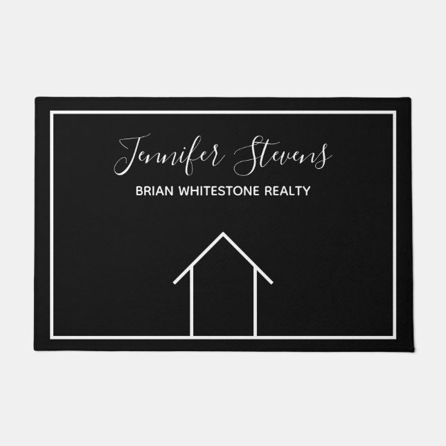 Felpudo Realtor de Personalizado blanco negro inmobiliario (Anverso)