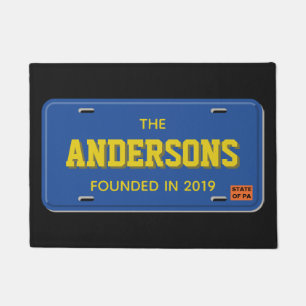 Felpudo Recepción azul y blanca personalizada de la placa