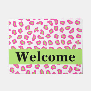 Felpudo Recepción blanca rosada de la piel del leopardo de
