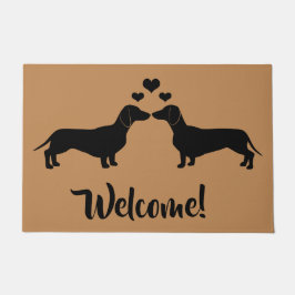 Felpudo Recepción con los Dachshunds y los corazones