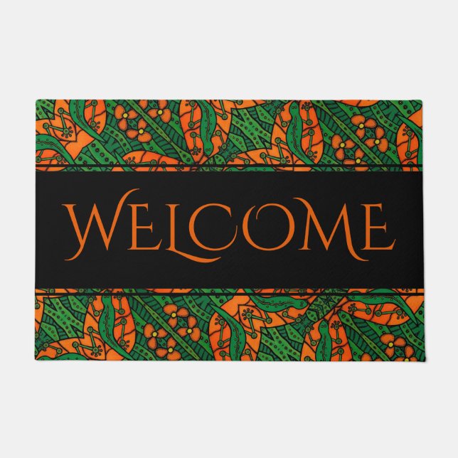 Felpudo Recepción verde anaranjada del modelo del lagarto (Anverso)