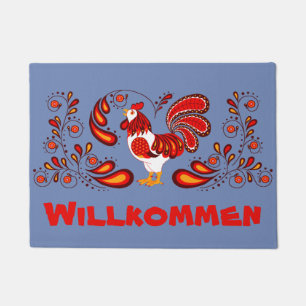 Felpudo Recepción/Willkommen del gallo del arte popular