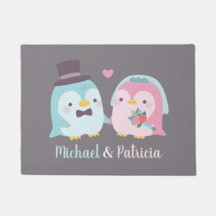 Felpudo Recién Casados Pingüino Novio y Novia Adorables