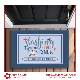 Felpudo Recorriendo los Navidades del Monograma de Nieve