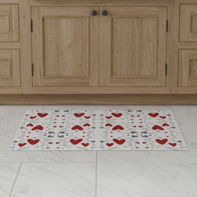 Felpudo Red and Black Retro Hand Drawn Hearts Love  (fun red and black hearts doodles hand drawn love valentines theme rug doormat)