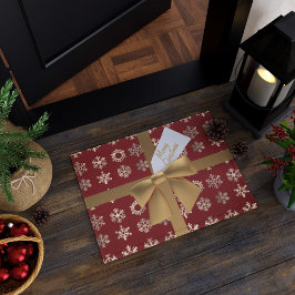 Felpudo Red and Gold Bow Snowflake Merry Christmas Doormat