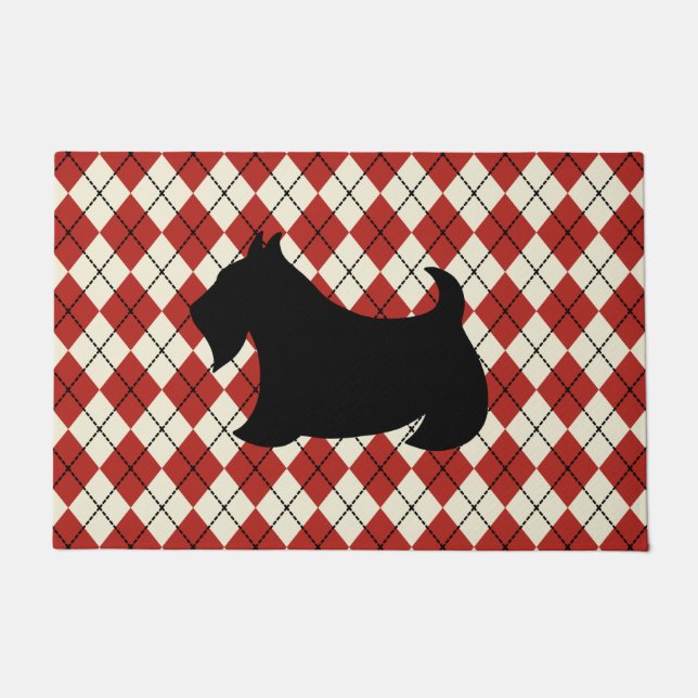 Felpudo Red Argyle Scottish Terrier Doormat (Anverso)