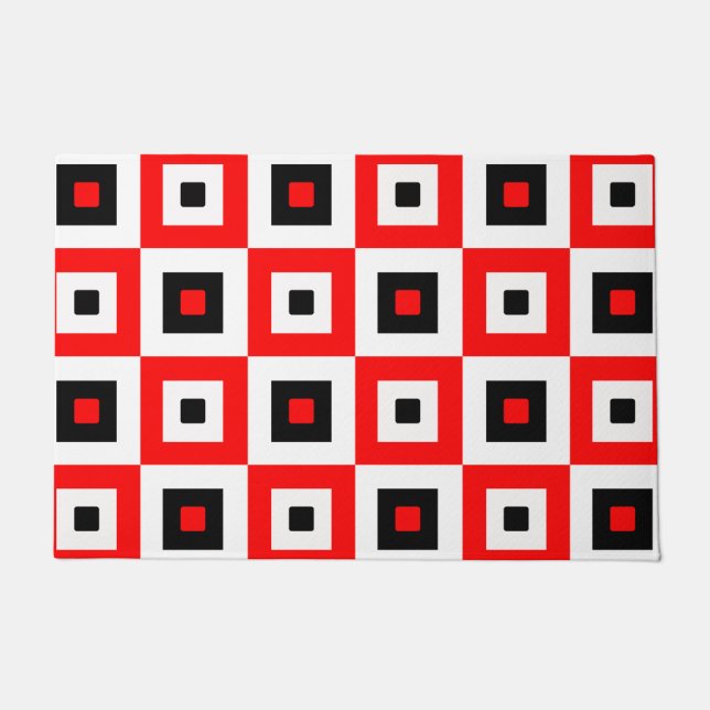 Felpudo Red Black White Checkered Squares Pattern Design (Anverso)