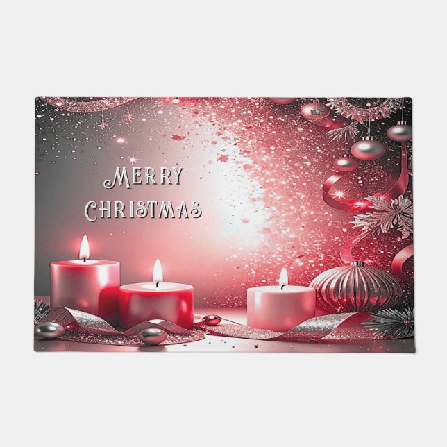 Felpudo Red Candles Decorative Christmas Holiday Doormat (Anverso)