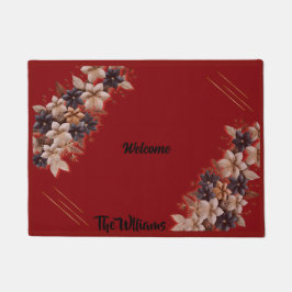 Felpudo -Red Floral Geometric Welcome Mat