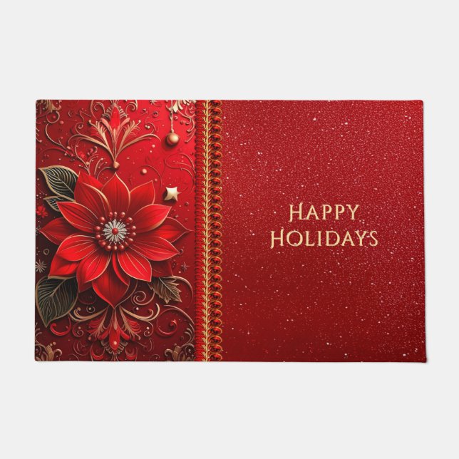 Felpudo Red Flower Holiday Doormat (Anverso)
