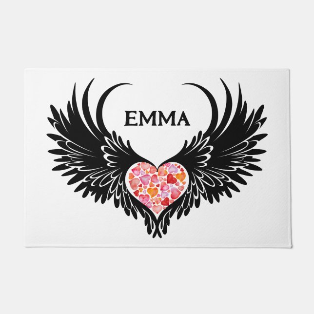 Felpudo Red heart angel black wings (Anverso)