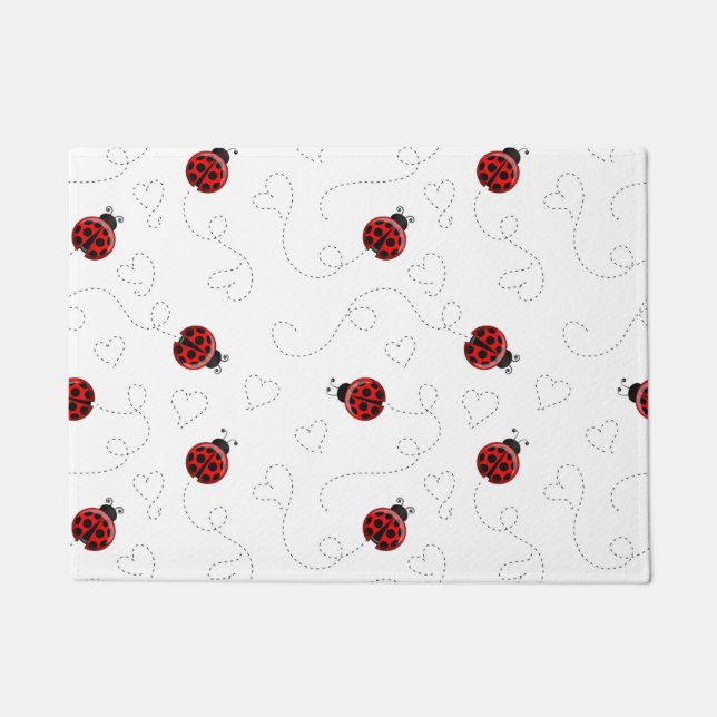 Felpudo Red Ladybug Beetle Insect Lover Black Hearts (Anverso)