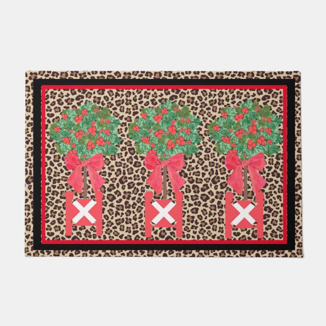 Felpudo Red Leopard Holly Berry Chinoiserie (Anverso)