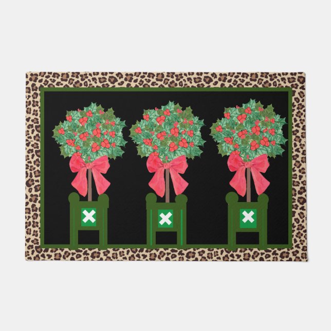 Felpudo Red Leopard  Holly Berry Chinoiserie  Doormat (Anverso)
