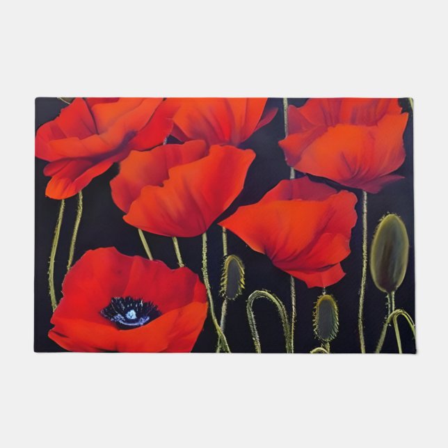 Felpudo Red Poppies Plants Art (Anverso)