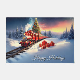 Felpudo Red Train Christmas Tree Holiday Doormat
