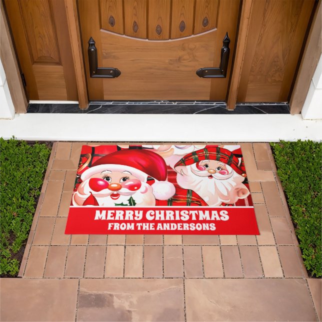 Felpudo Red Vintage Santa Claus Tartan Plaid Navidades (Exterior)