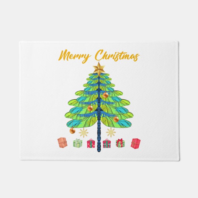 Felpudo Regalo de árbol de navidad de la libélula (Anverso)
