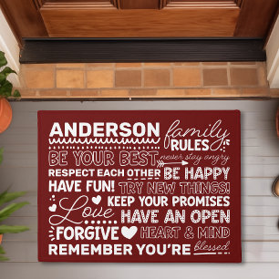 Felpudo Reglas Familiares Nombre Personalizado Positivo Gr