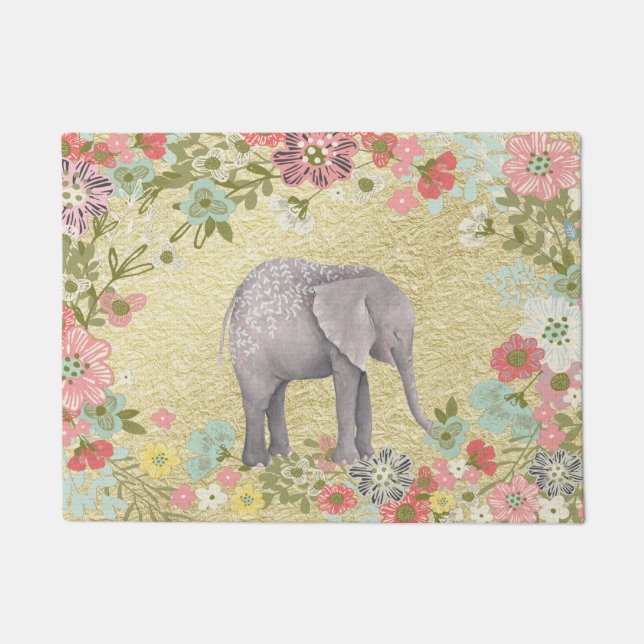 Felpudo Relieve metalizado dorado floral del marco del (Anverso)