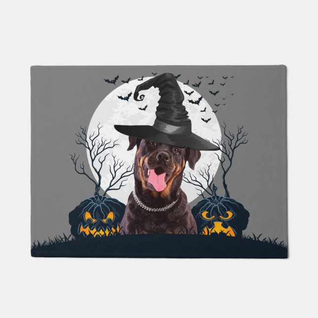 Felpudo Remiendo de la calabaza de Rottweiler Halloween (Anverso)