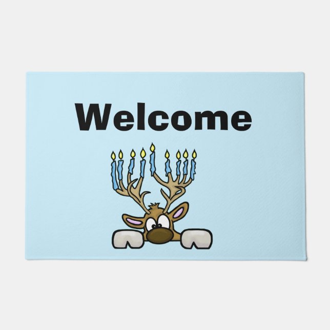 Felpudo Reno con Menorah Antlers Chrismukkah Doormat (Anverso)