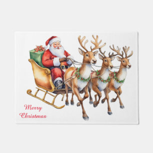 Felpudo Renos modernos volando Santa Sleigh