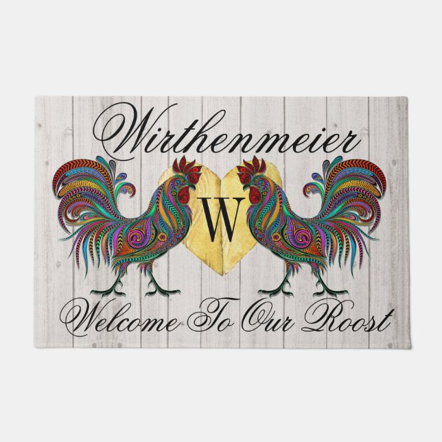 Felpudo Replendante Rooster Roost de bienvenida Door Mat (Anverso)