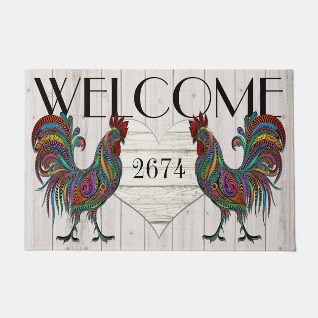 Felpudo Replendante Rooster Roost de bienvenida Door Mat (Anverso)