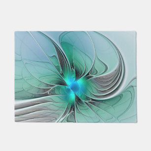 Felpudo Resumen Con Arte Fractal Azul Y Moderno