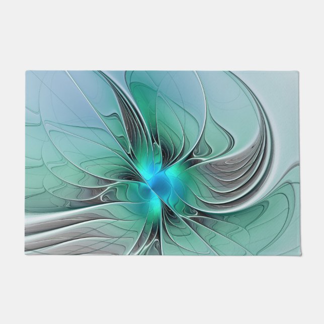 Felpudo Resumen Con Arte Fractal Azul Y Moderno (Anverso)