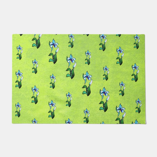 Felpudo Resumen de flores blancas negras brillantes en ver (Anverso)