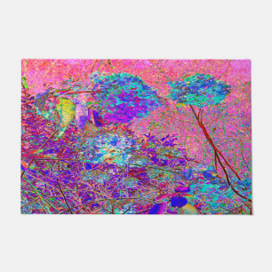 Felpudo Resumen de hidrangea púrpura y azul con magenta