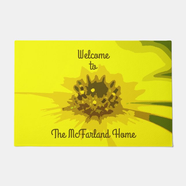 Felpudo Resumen de la flor de margarita en amarillo vivo y (Anverso)