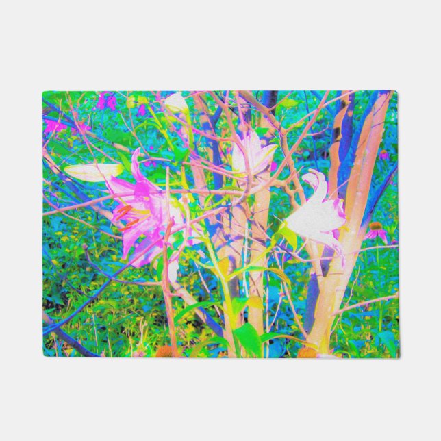 Felpudo Resumen de lirios orientales en My Rubio Garden (Anverso)