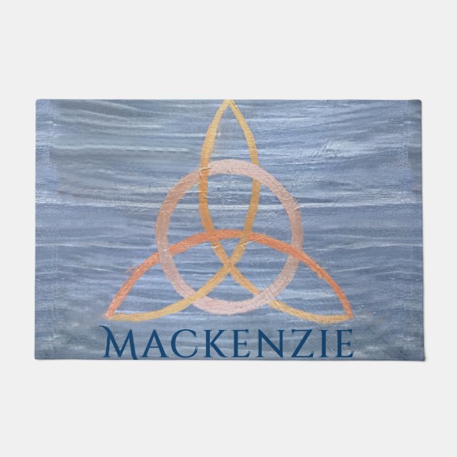 Felpudo Resumen de Triquetra | Blue Gold Celtic Trinity Kn (Anverso)