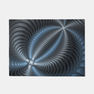 Felpudo Resumen del arte fractal 3D del gris azul plástico