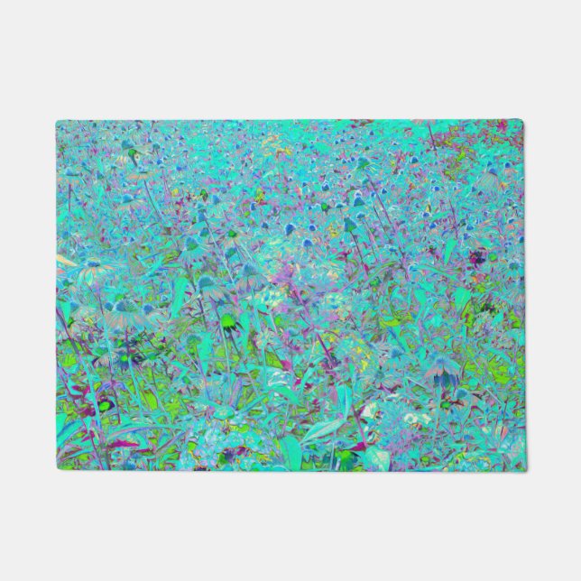 Felpudo Resumen del Jardín Verde y Morado de las Flores de (Anverso)