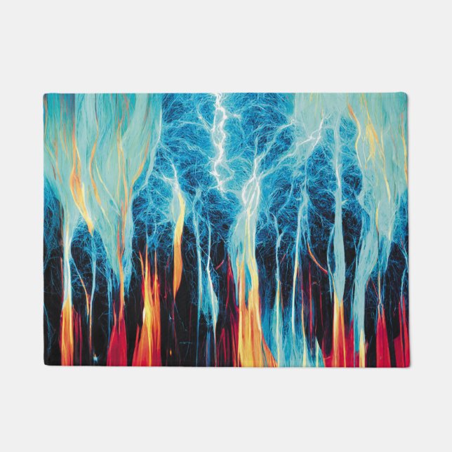 Felpudo Resumen del patrón de arte Energía eléctrica roja  (Anverso)