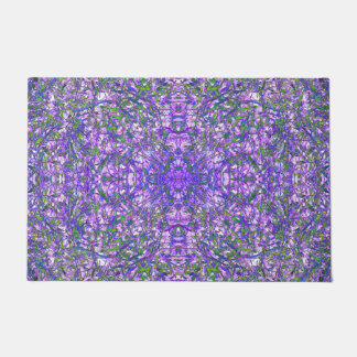 Felpudo Resumen del patrón Kaleidoscope en verde y púrpura
