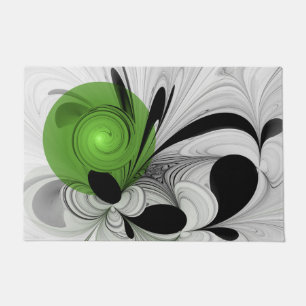 Felpudo Resumen en blanco y negro con arte fractal verde