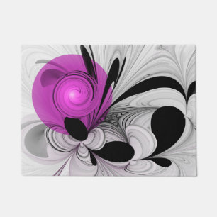 Felpudo Resumen Gris Negro Con Arte Fractal Magenta