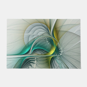 Felpudo Resumen hipnótico Fractal Verde azulado Turquesa d