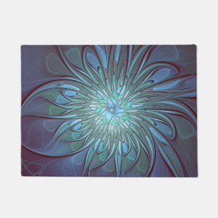 Felpudo Resumen moderno Arte fractal de flor azul de moda